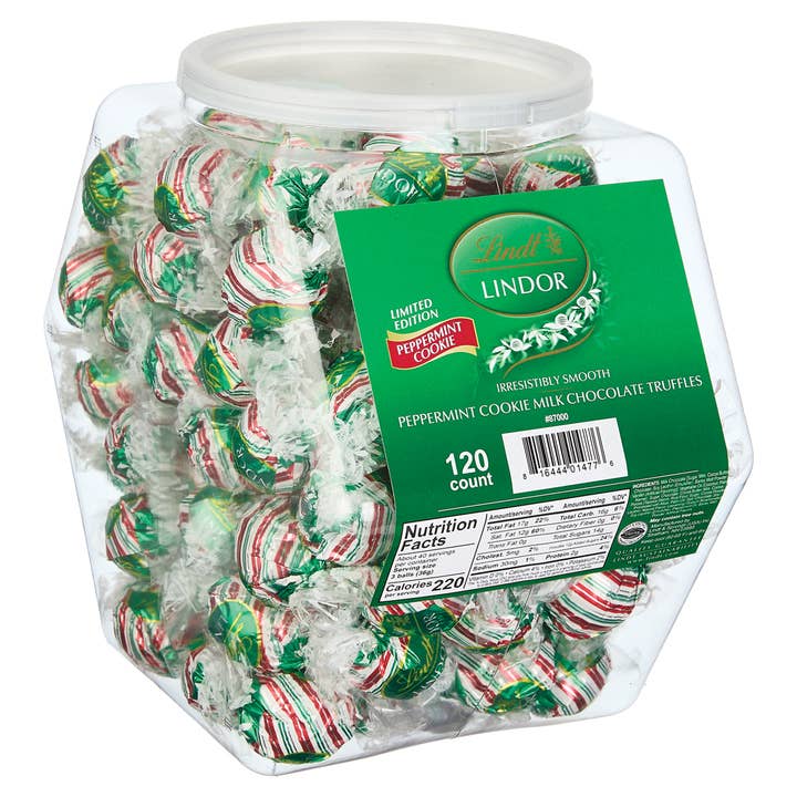 Kelli's - Wholesale Chocolate Covered Sweets - Lindt Lindor Peppermint Cookie Truffles Display Tub