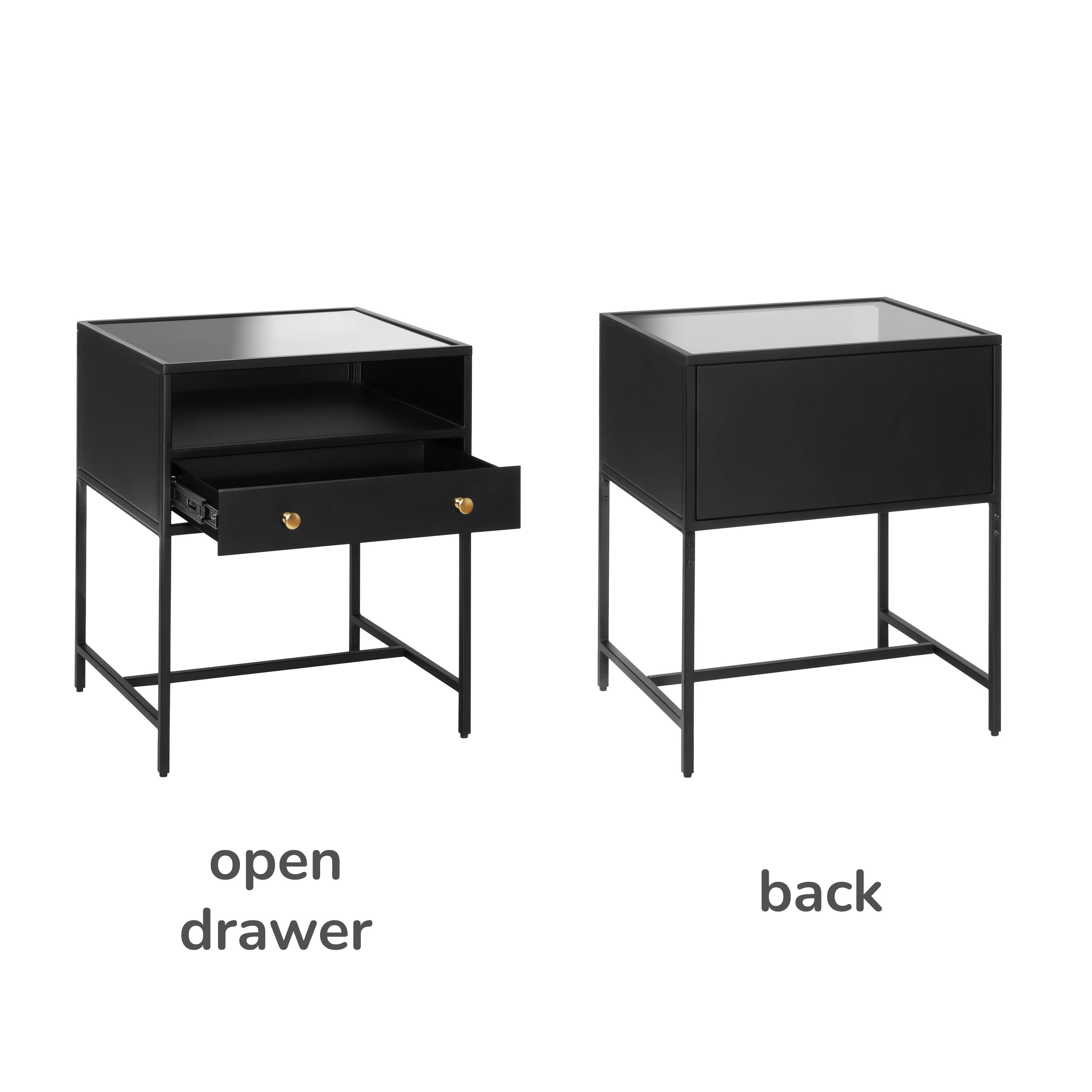 MH London - Wholesale Side Table - Hale Metal Industrial Nightstand with Glass Shadow Box Top4