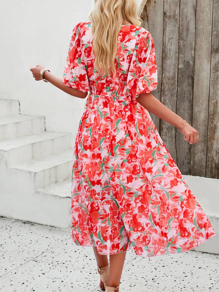 Wholesalesir - Wholesale Dress - Women's - Elegant printed waist V-neck long Dress