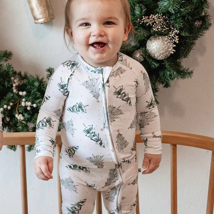 Winter Trees Bamboo Zippy Romper for wholesale by Jensens Jammies