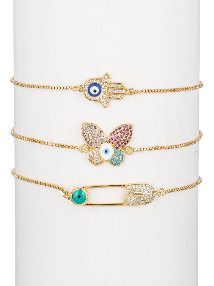 Safety Pink 3 Piece CZ Bracelet Set for wholesale by Eye Candy Los Angeles