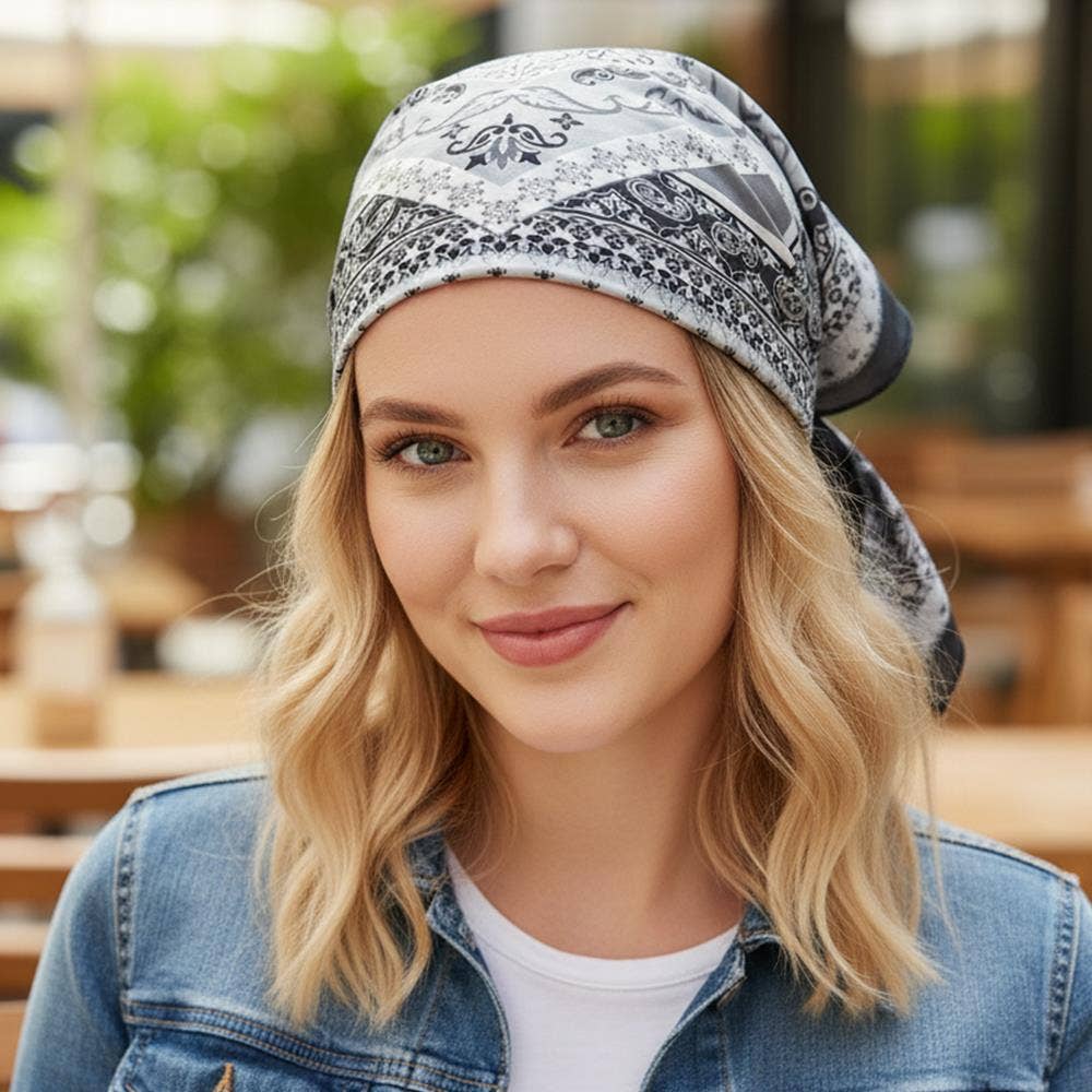 anbfashion - Vente Écharpe – femme - FOULARD CARRÉ À COL EN BANDANA ORIENTAL ARABESQUE PAISLEY5