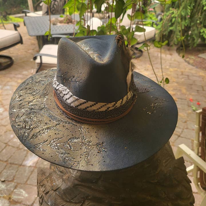 Blue Gold Cowboy Hat with a little Bling yellowstone style c for wholesale by Tumble hills