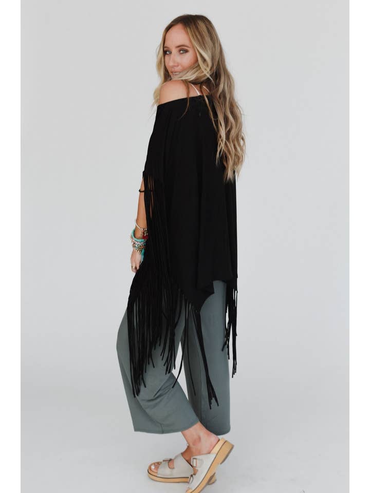 Three Bird Nest - Wholesale Tunic - Women's - Showstopper Fringe Top - Black