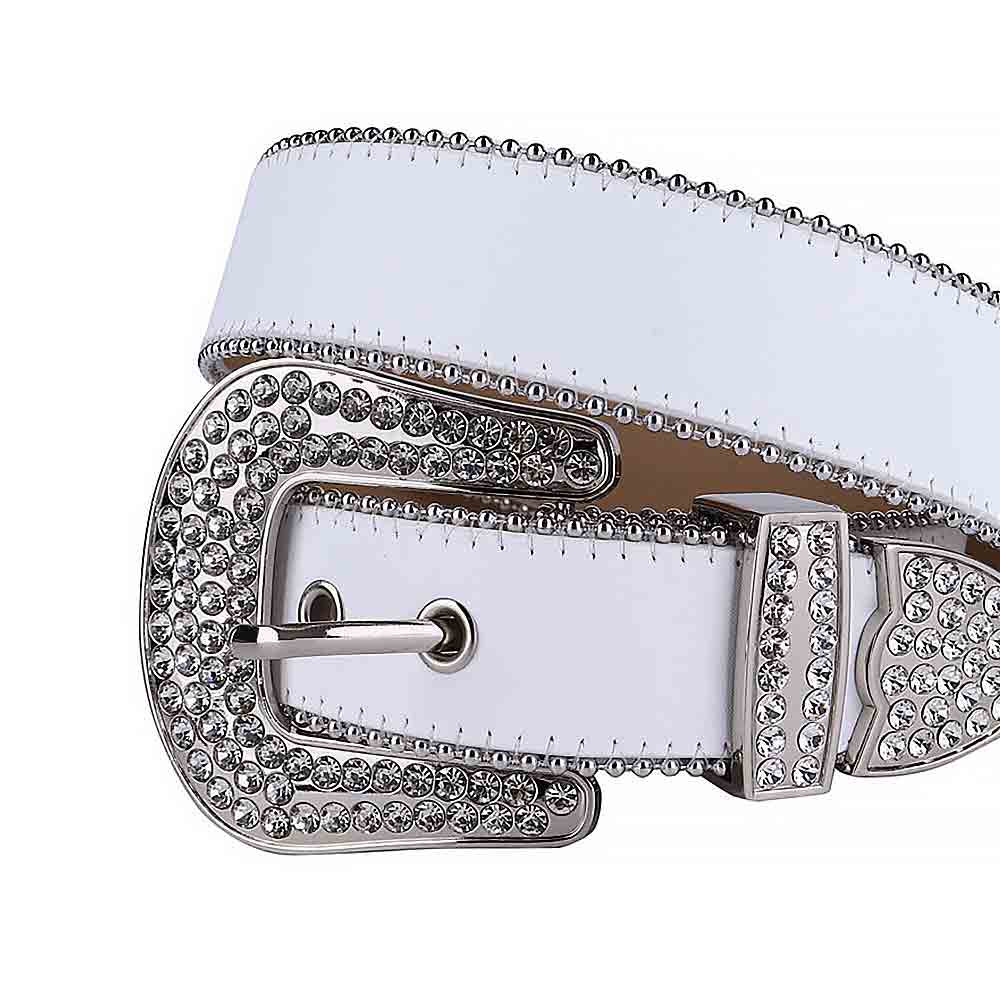 Rhinestones Leather Belt White Leather With White Stones for wholesale on Faire1