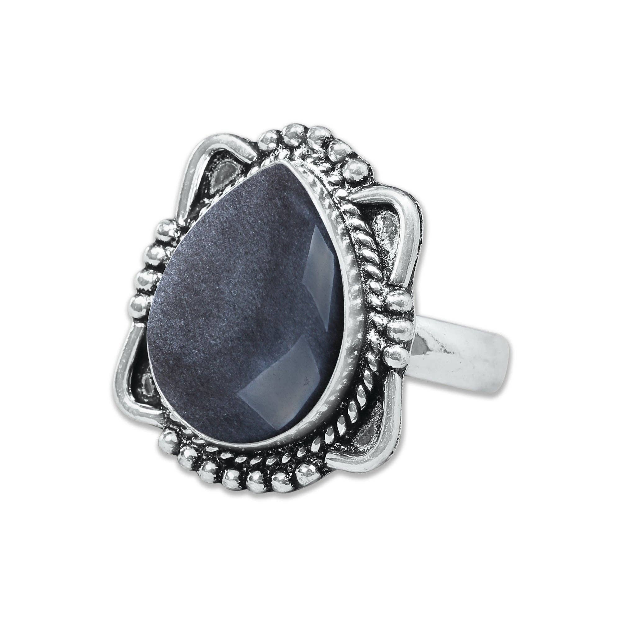 Handmade Jewels - Wholesale Cocktail/statement ring - Silver Sheen Obsidian Rings – Handmade, Silver-Plated, Mystical Glow (Made to Order)12