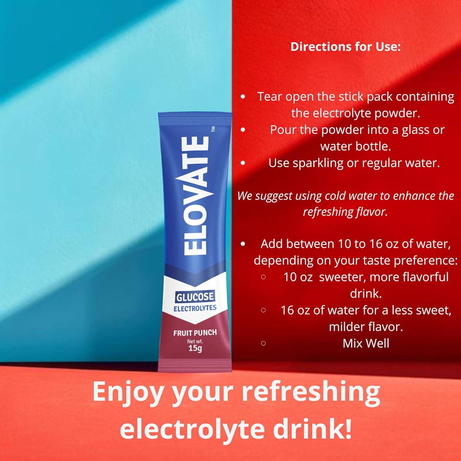 ELOVATE - Wholesale Powdered Health Drink - Elovate 15 - Electrolyte Drink Mix with 10g Glucose - Hydrating Electrolyte Powder Packets for Energy, Rapid Rehydration, Workout Recovery, Dehydration Relief, Fitness & Active Lifestyles - Premium Drink for Daily Hydration (Fruit Punch, Pack of 25)5