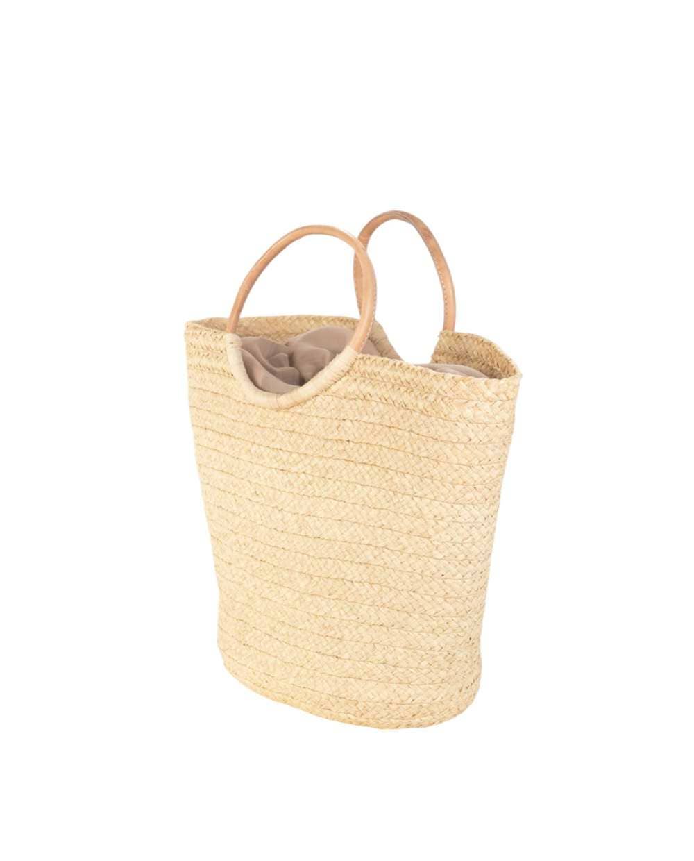Kbas - Wholesale Top Handle Bag - Women's - NATURAL RAFFIA BAG, LEATHER HANDLES, DRAWSTRING CLOSURE, NATURAL2
