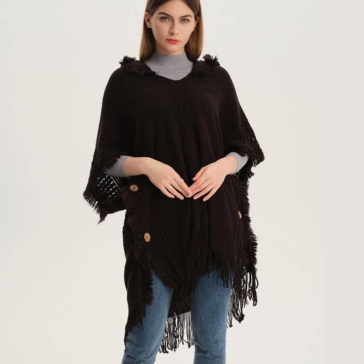 ACCITY - Wholesale Poncho - Women's - WOMEN PONCHO SWEATER COZY CAPE WITH HOOD_CWASC0114