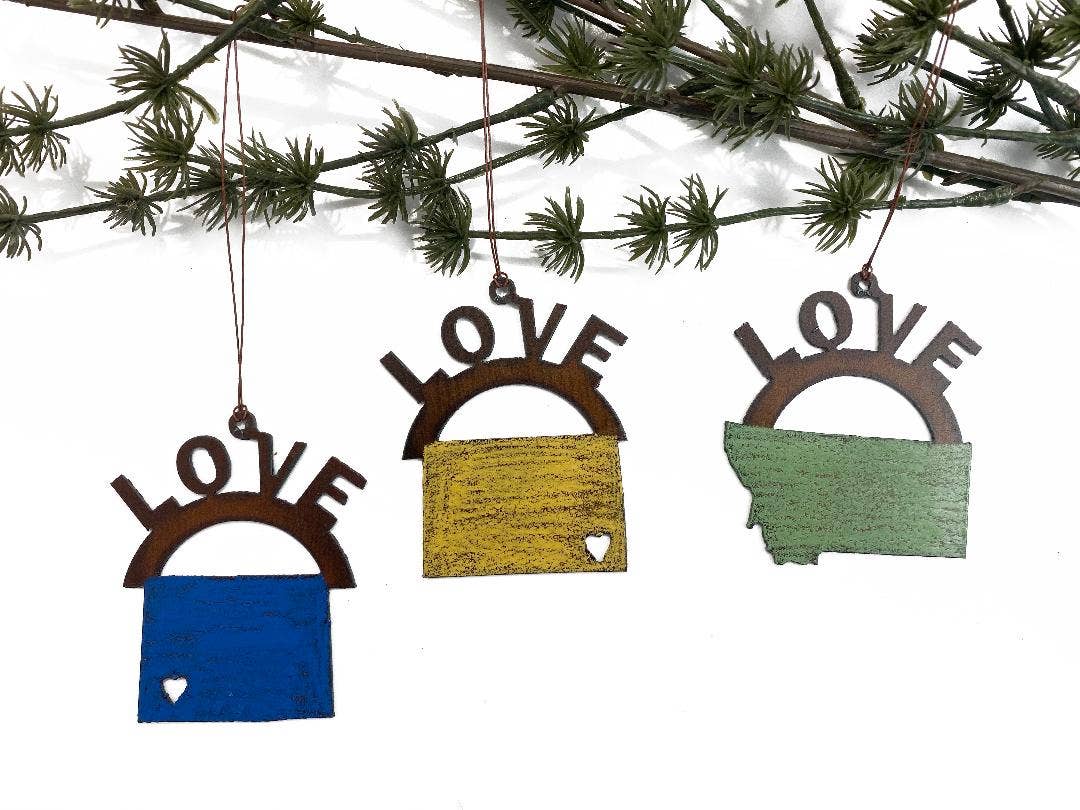 Whimsies – Großhandel Verzierung – LIEBE deine Staatsornamente rustikales Metall anpassbarer Namedrop0