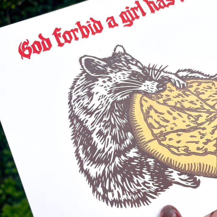 Augury Press - Wholesale Art Print - Raccoon Linocut Print1