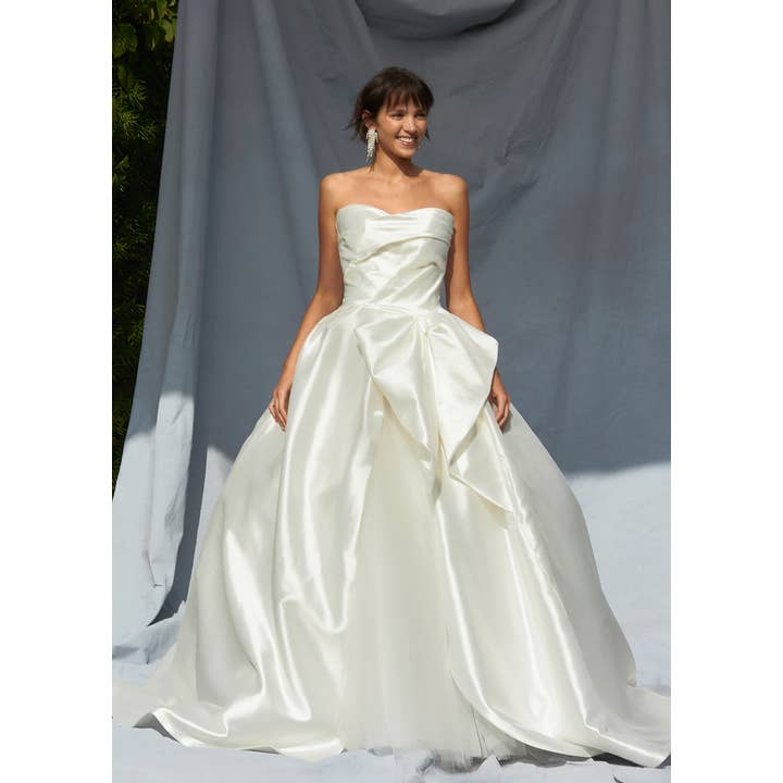 Strapless Lace Back Mikado Wedding Dress for wholesale by Babyfox Apparel