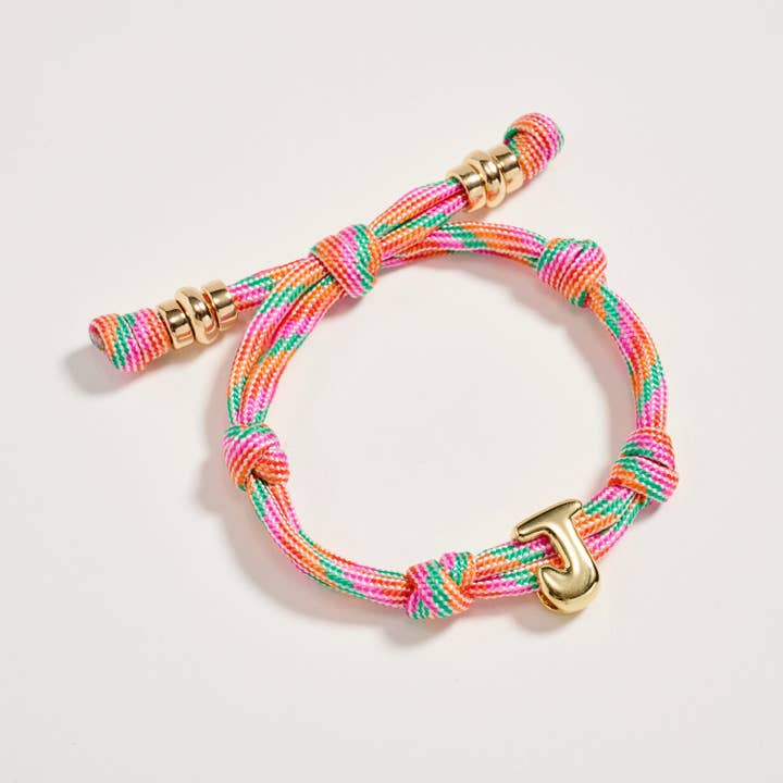 ASST Premium Multicolor Rope Initial Bracelet with Gold Letter Charm – Adjustable Luxury Cord Monogram Bracelet for wholesale on Faire15