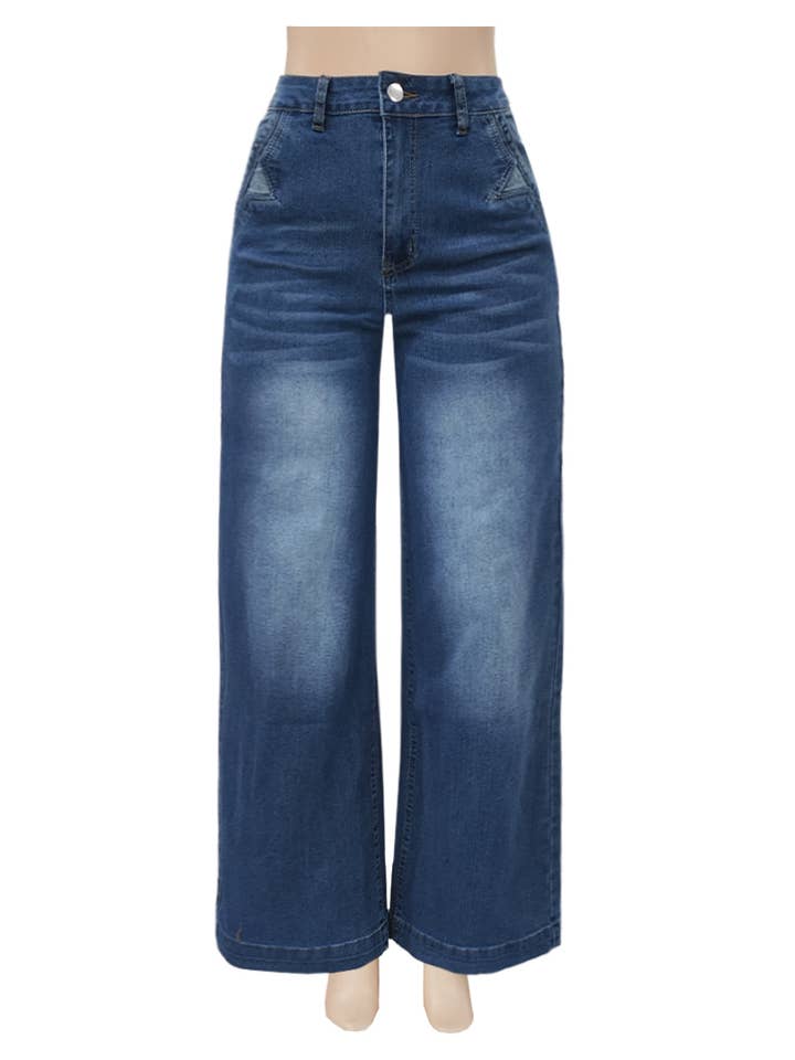 Blue Vintage Wide-Leg Embroidered Casual Jeans for wholesale on Faire
