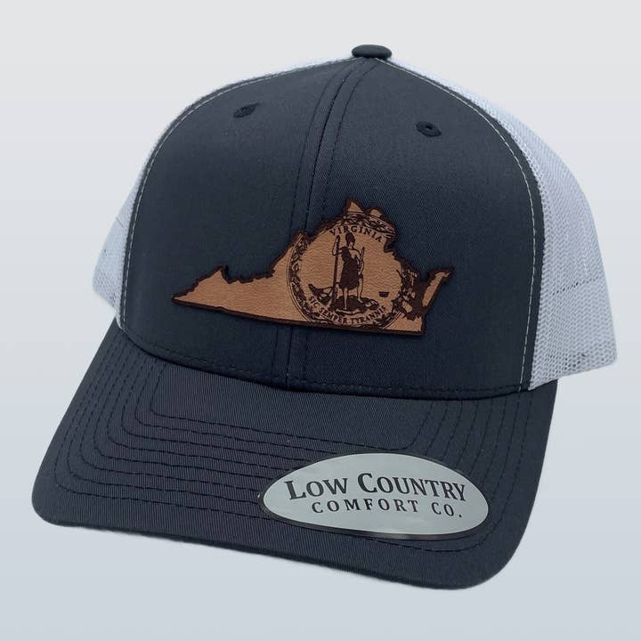 Casquette avec écusson en cuir du drapeau de Virginie Charbon/Blanc pour la vente par Riverbed Threads