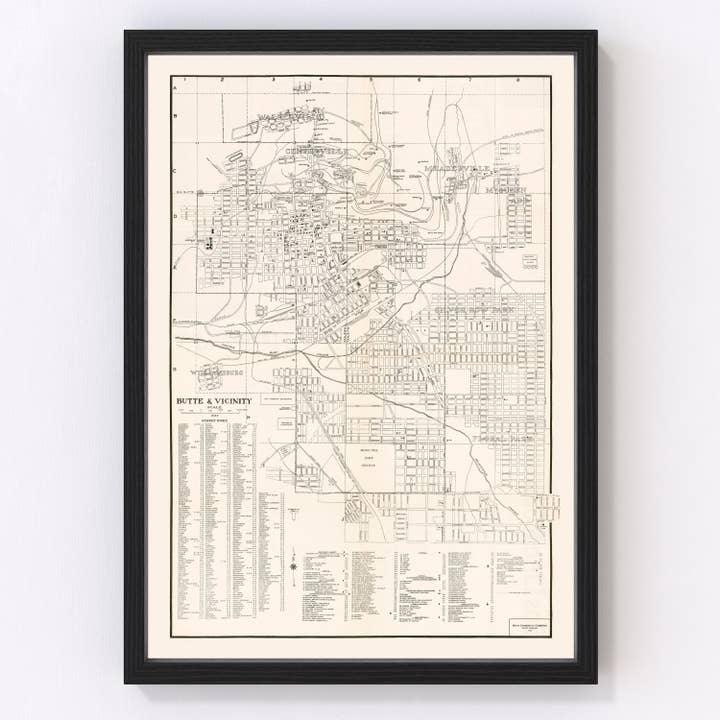 Vintage Map of Butte, Montana 1939 for wholesale by Ted's Vintage Art