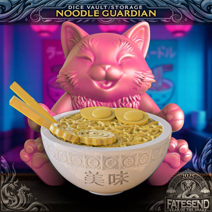 Ramen Kitty Bowl Dice Keeper | RPG, D&D, Daggerheart for wholesale by American Carver LLC