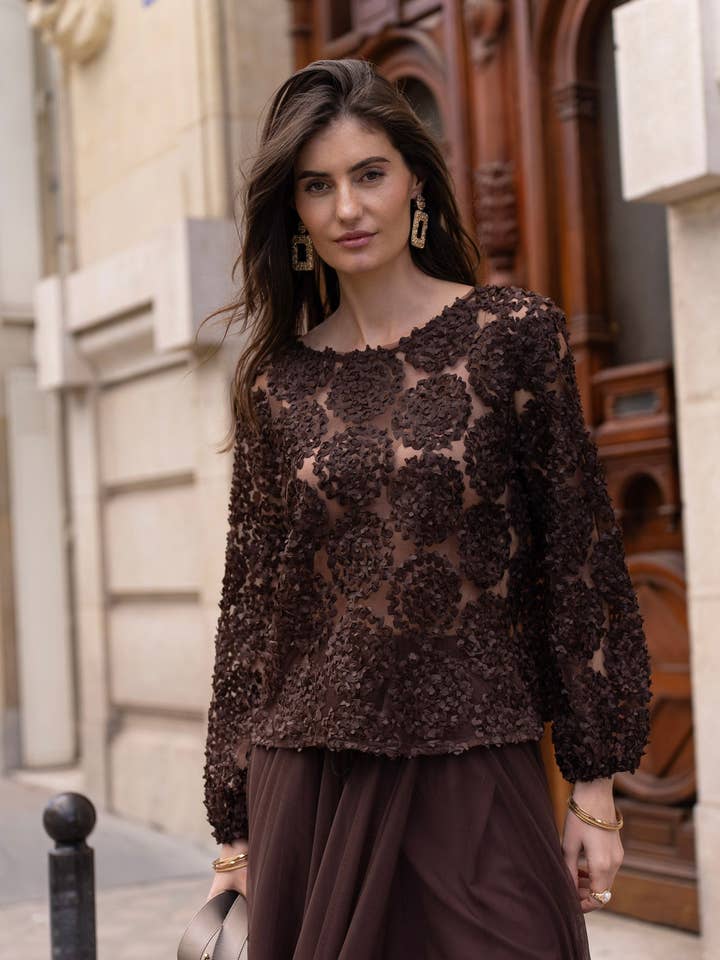 Textured rosette blouse (S/M-M/L) - CK08022 for wholesale by CHOKLATE PARIS (US No duties)