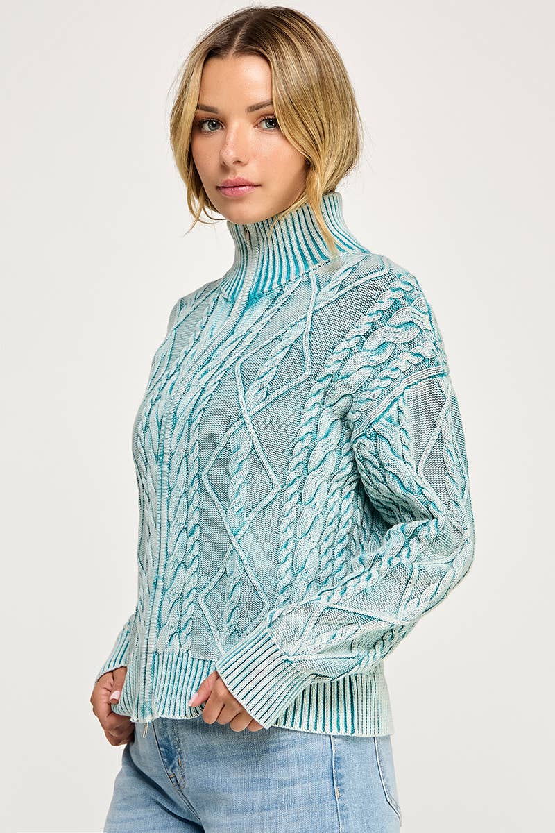 Promise LA - Wholesale Knit Sweater - Women's - Vintage vibe washed two way zip-up sweater3