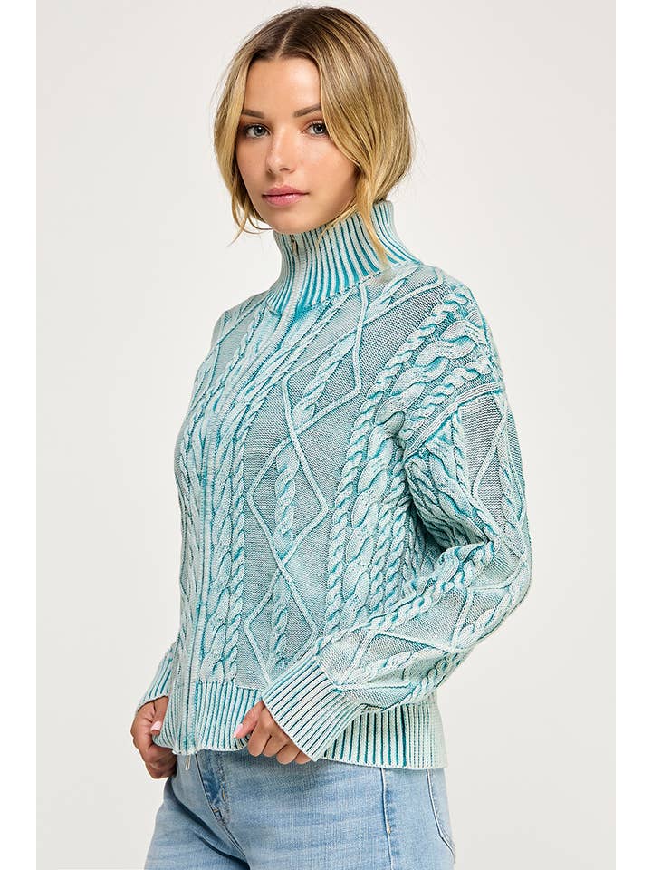 Promise LA - Wholesale Knit Sweater - Women's - Vintage vibe washed two way zip-up sweater3