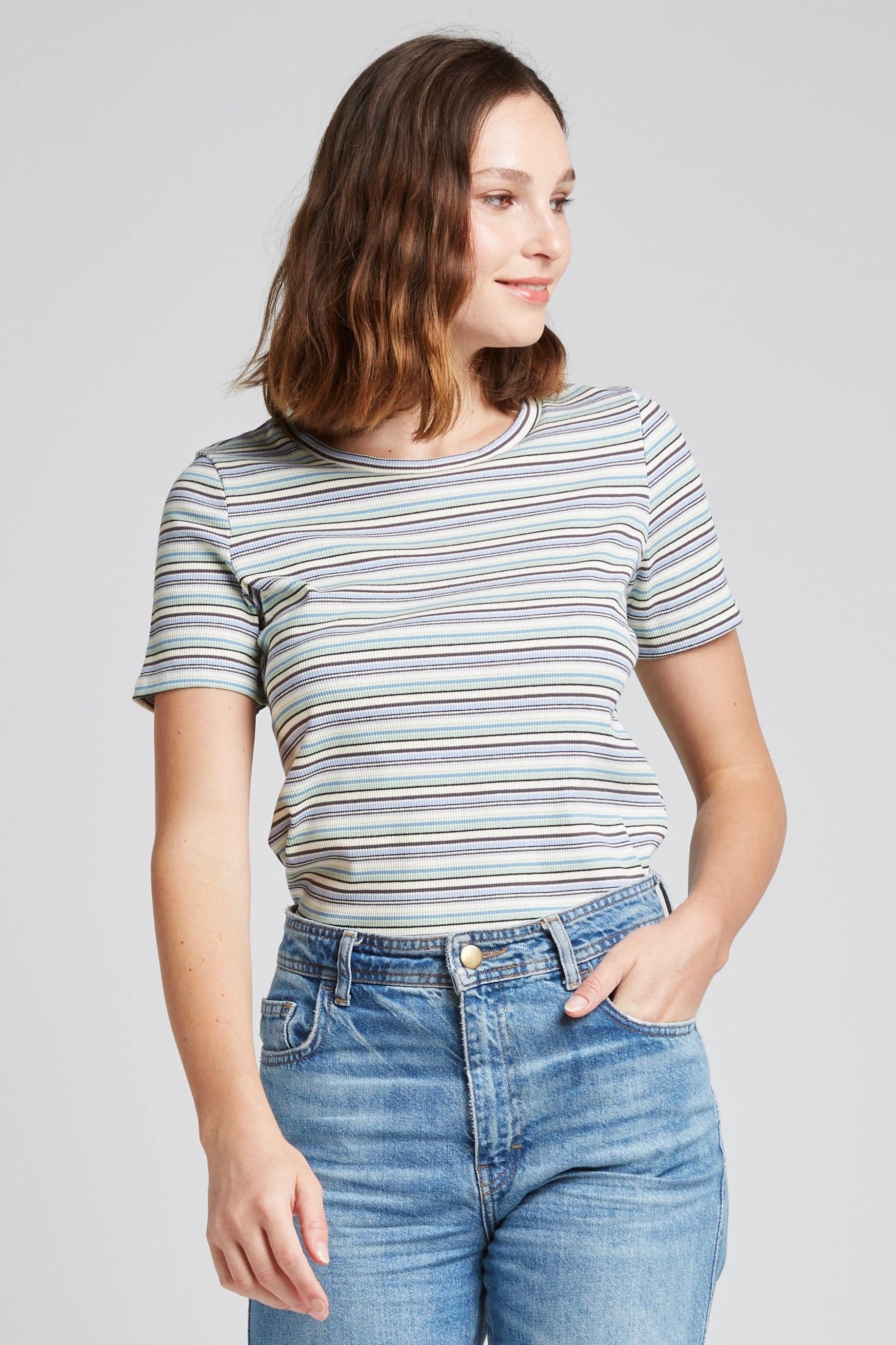 Andy & Lucy – wholesale T-shirt – women's – THEO - Pastel striped T-shirt5