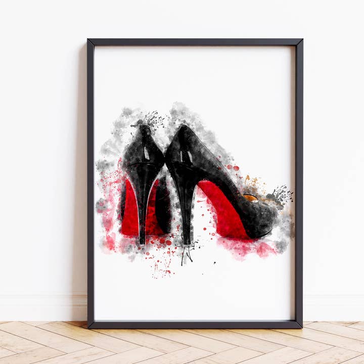 Watercolour Red Bottom High Heel Shoes Paint Splash Print for wholesale by House of Binky