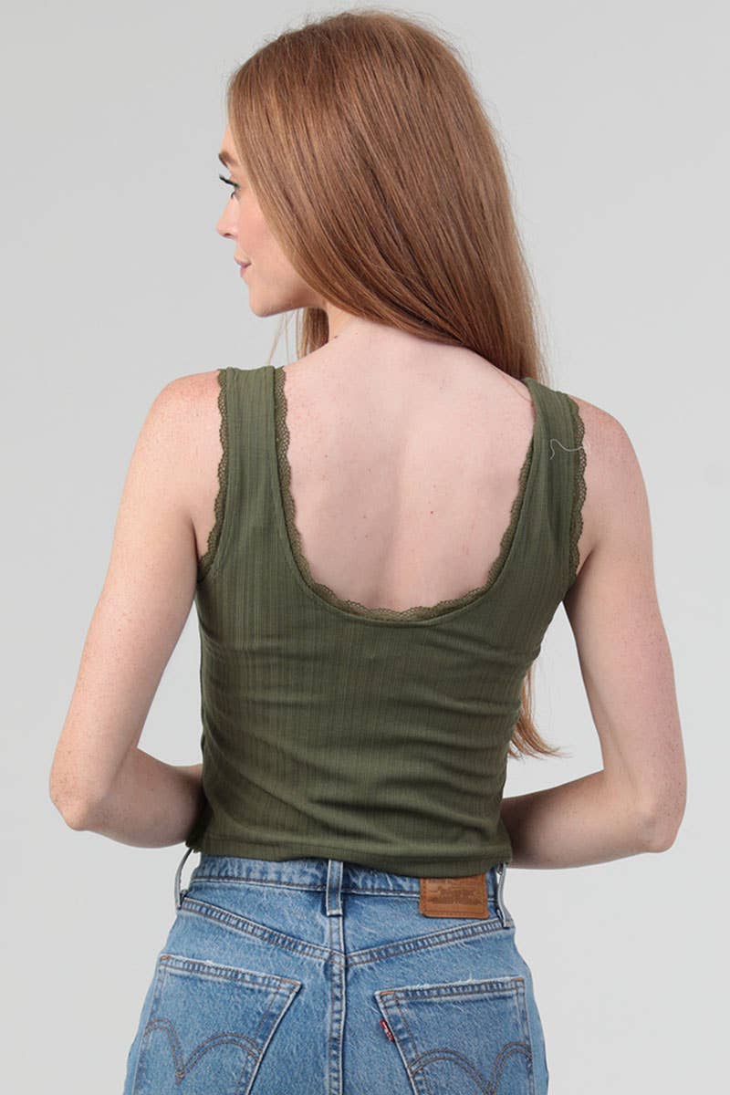 ANGIE - Vente Débardeur – femme - DÉBARDEUR EN TRICOT CÔTELÉ À BORDURE EN DENTELLE X2EA0-ASIS6