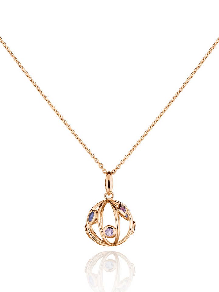 Petit pendentif Votra en or rose avec iolite quartz fumé pour la vente par Manja