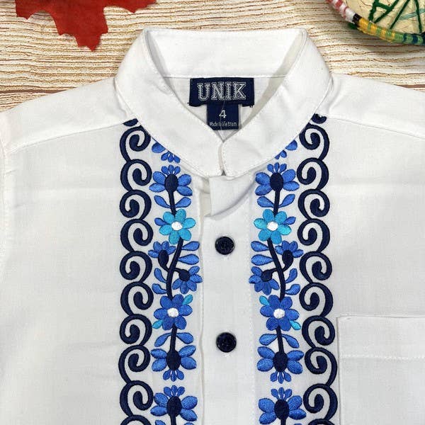 White Floral Boys Cuban Mexican Guayaberas 4-14 for wholesale on Faire1