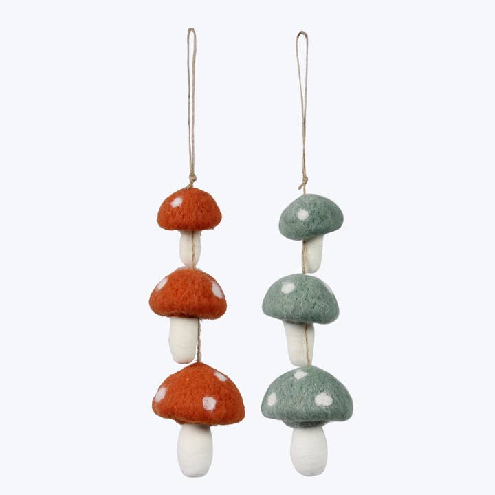 Felted Wool Mushrooms On A Strings, 2 Ast. (Sku#: 14271) for wholesale by Young's