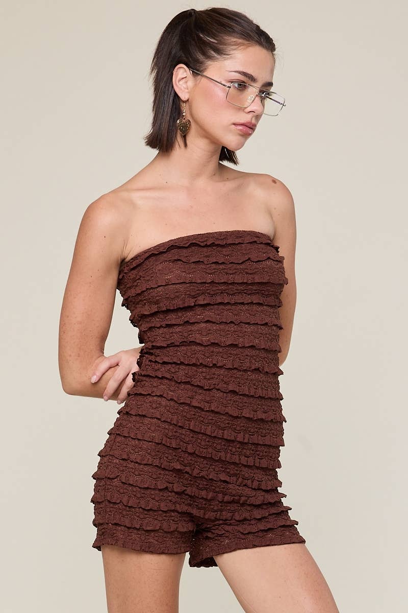 Sky to Moon - Wholesale Romper - Women's - FULLBODY TIERED LACE RUFFLE TUBE MINI ROMPER1