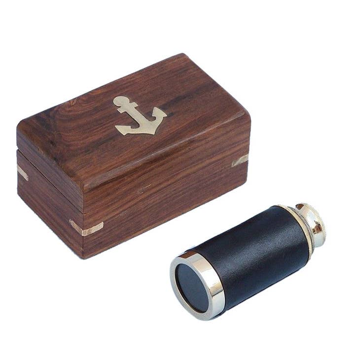 Solid Brass with Leather Spyglass 6" for wholesale by Hampton Nautical