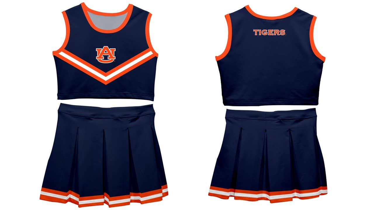 Vive La Fete - Wholesale Top & Skirt Set - Kids - Auburn University Tigers Blue Sleeveless Cheerleader Set2