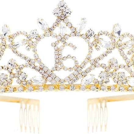 Sweet 16 Tiara - Hjärta Guld för wholesale av Ella Celebration