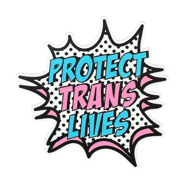 Protect Trans Lives Pop Art Sticker for wholesale by Transfigure Print Co.