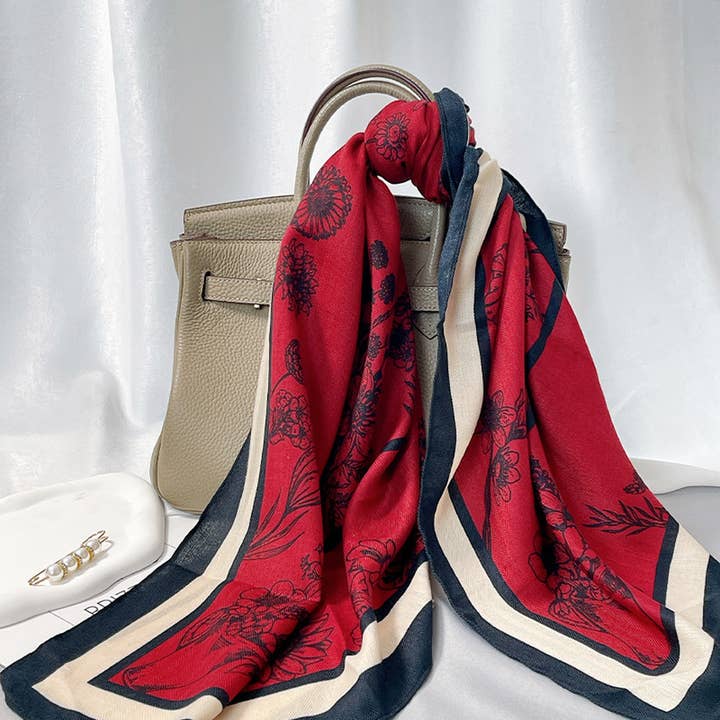 ACCITY - Wholesale Scarf - Women's - Floral Square Scarf – Elegant Wrap_CWASC0901