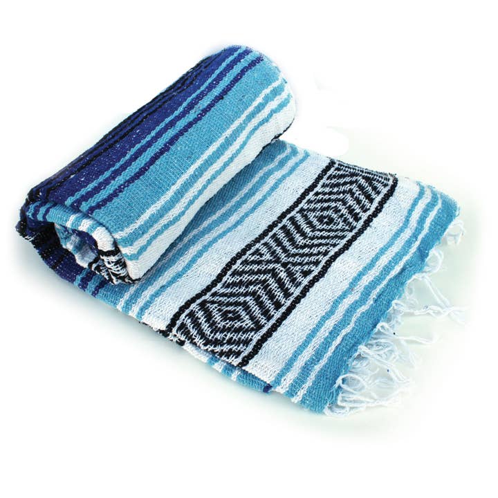 California Seashell Company - Wholesale Throw Blanket - Cobalt & Light Blue Mexican Throw Blanket | Baja Beach Yoga