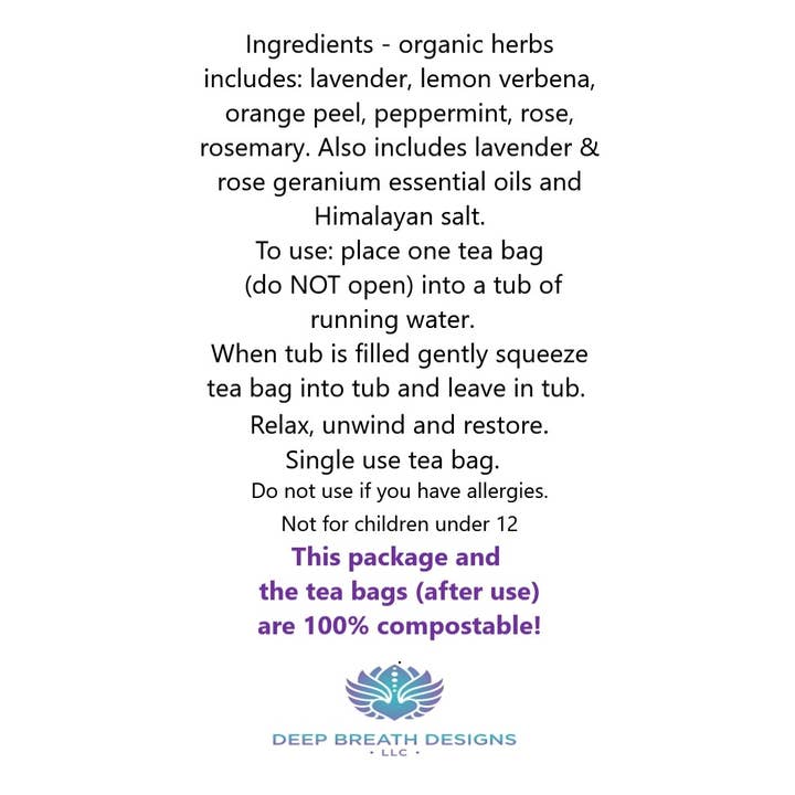 Deep Breath Designs, LLC - Wholesale Bath Soak/Milk - BATH TEA Relax & Restore Organic Herbal with Himalayan Salt4