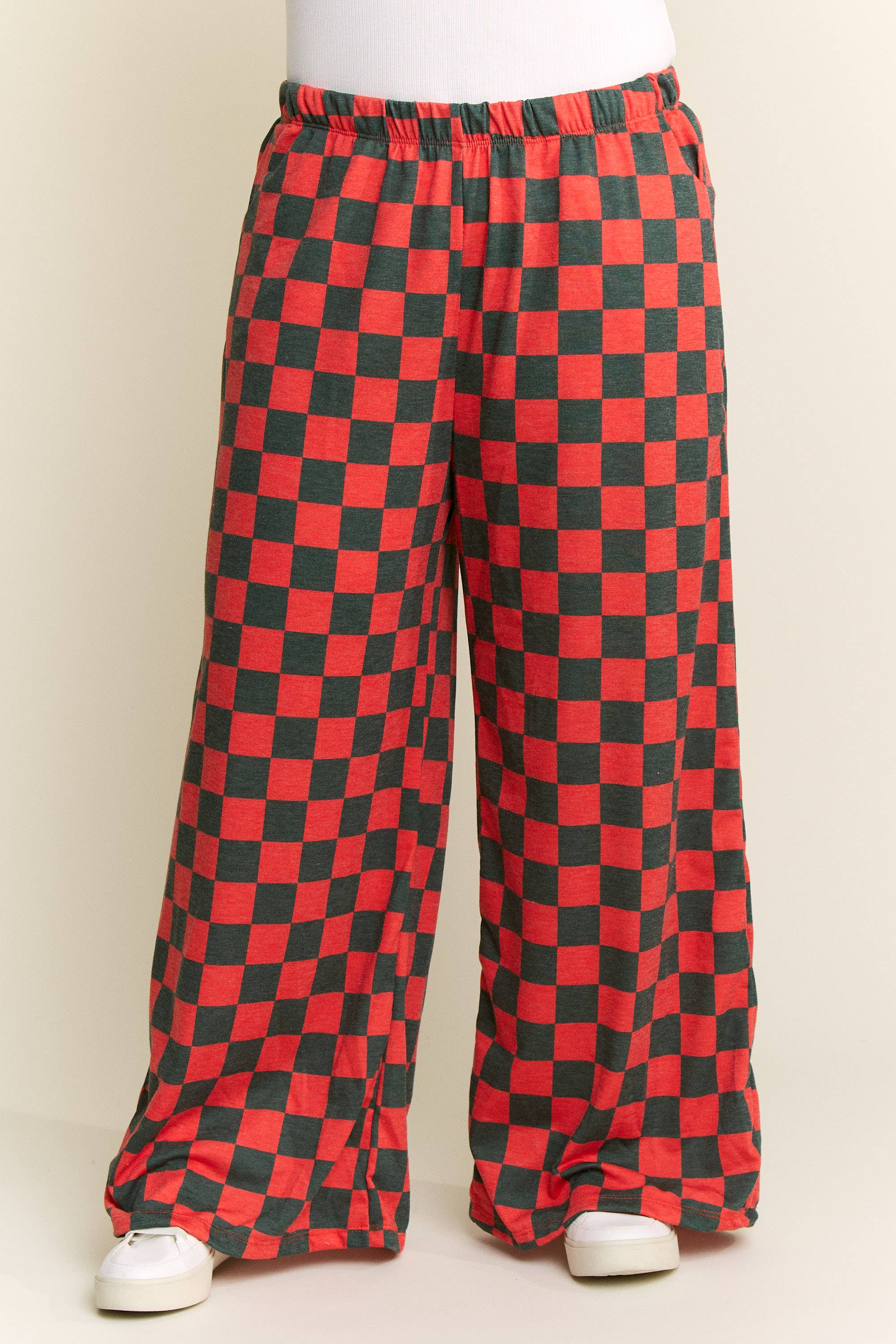 JADE BY JANE - Wholesale Pants - Women's - HIGH WAIST CHECKERED STRAIGHT LEG KNIT PANTS38