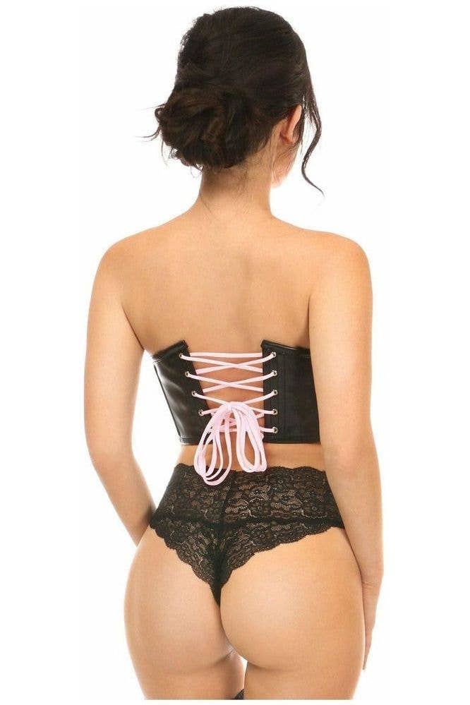 Daisy Corsets - Wholesale Bustier - Women's - Lavish Black Faux Leather w/Pink Lace-Up Bustier1
