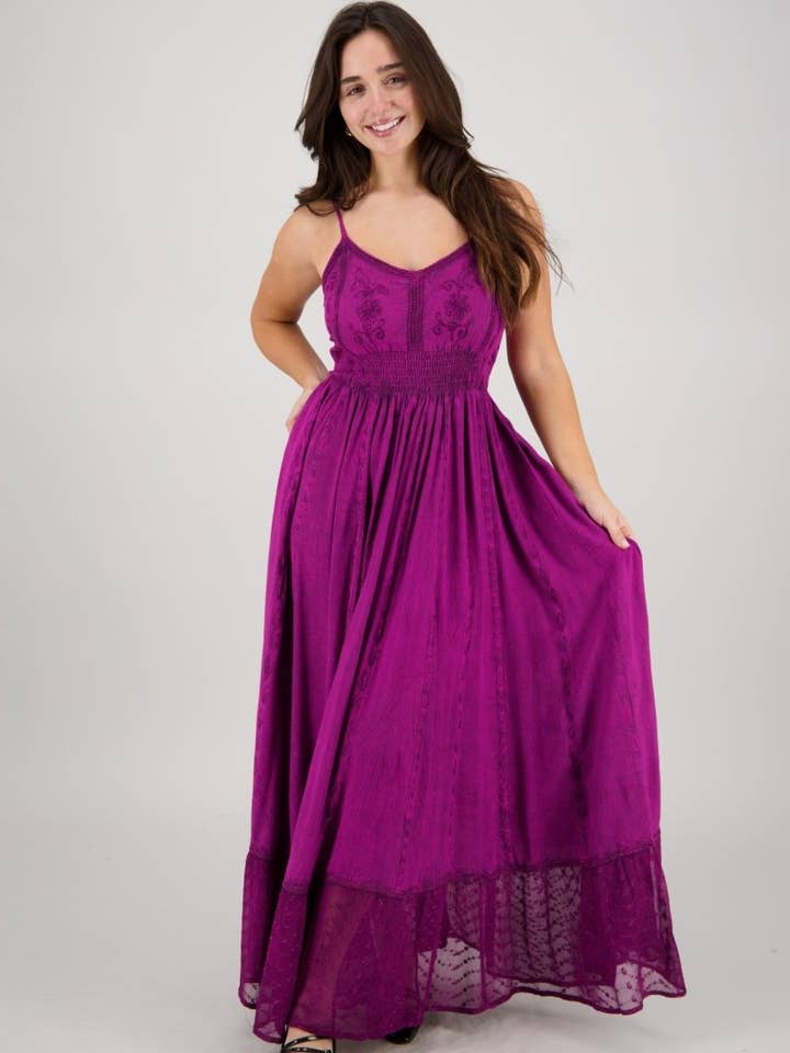 Sheer Hem Smocked Maxi Dress ADL-25324 for wholesale by Advance Apparels