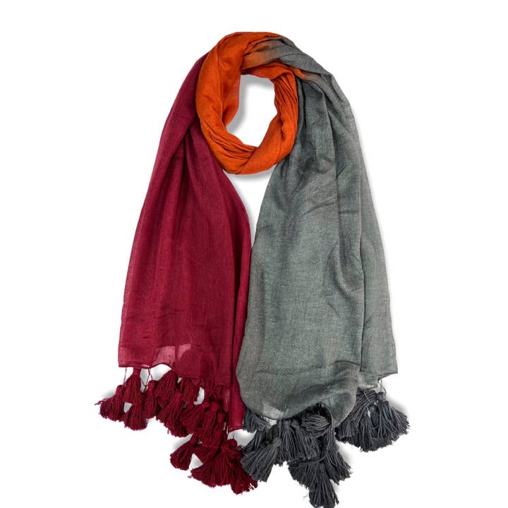 London Scarves - Wholesale Scarf - Women's - Ombre big tassel cotton mix scarf