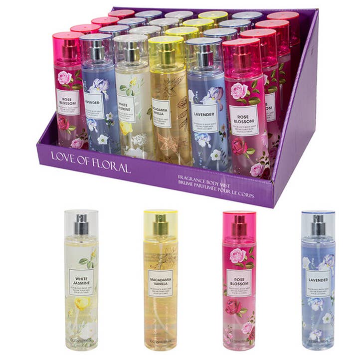 Vrouwen Body Mist Display LIEFDE VOOR BLOEMEN 236ml/8.oz voor wholesale door Deluxe Import Trading