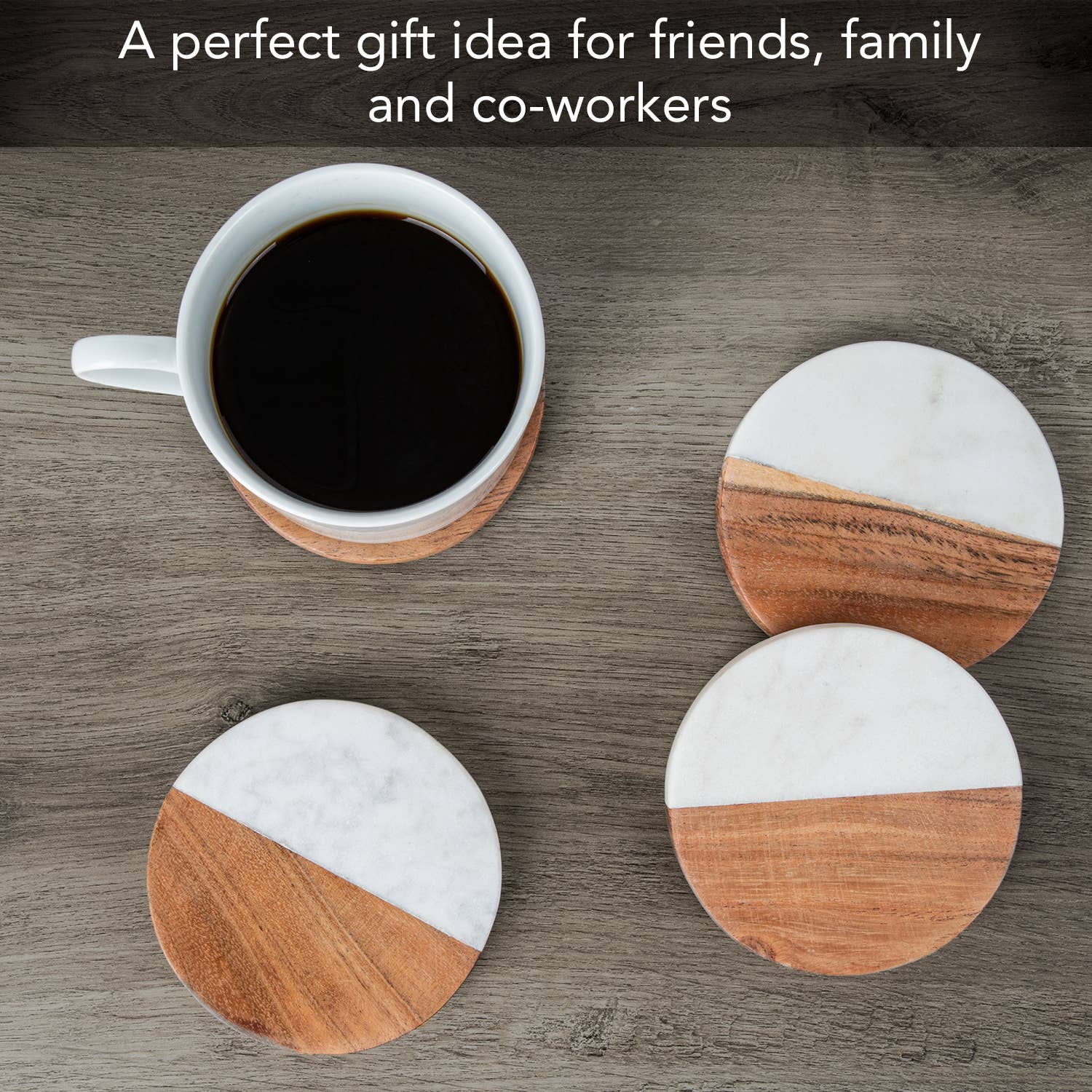 CounterArt/Highland Home/Thirstystone - Wholesale Coasters - Thirstystone Natural Marble & Acacia Wood Round Coaster 4pk1