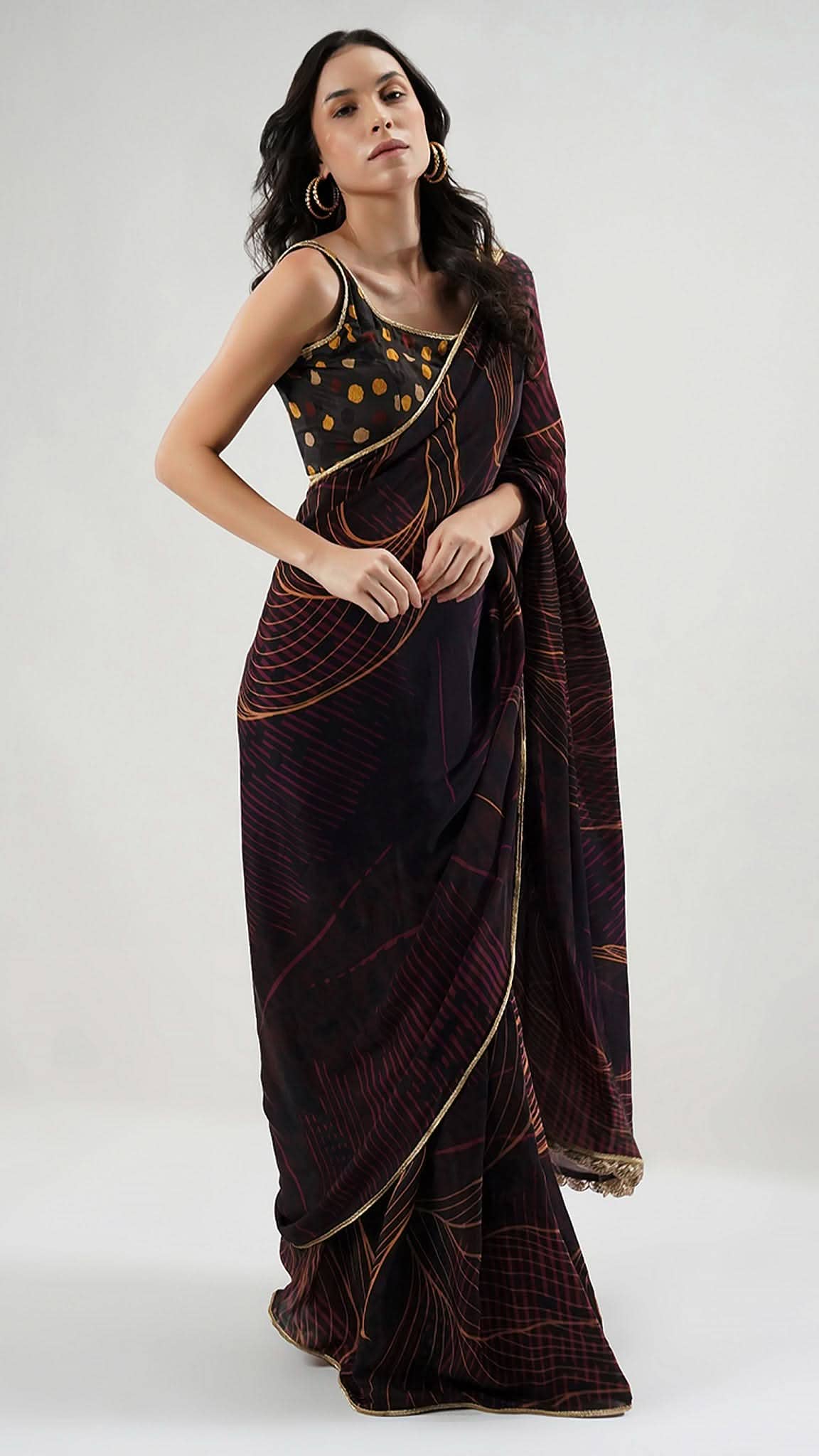 Black Nesavaali Judy Pre-Stitched Printed Saree - Elegant for wholesale on Faire3