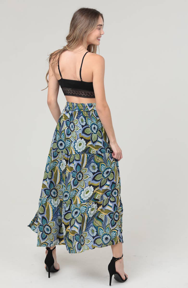 ANGIE - Vente Jupe – femme - Jupe longue à imprimé floral avec fente haute sur le côté1