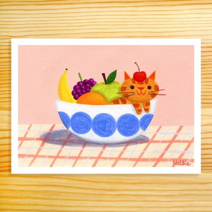 Fruit Bowl Cat 5x7in Art Print for wholesale by Nellie Le