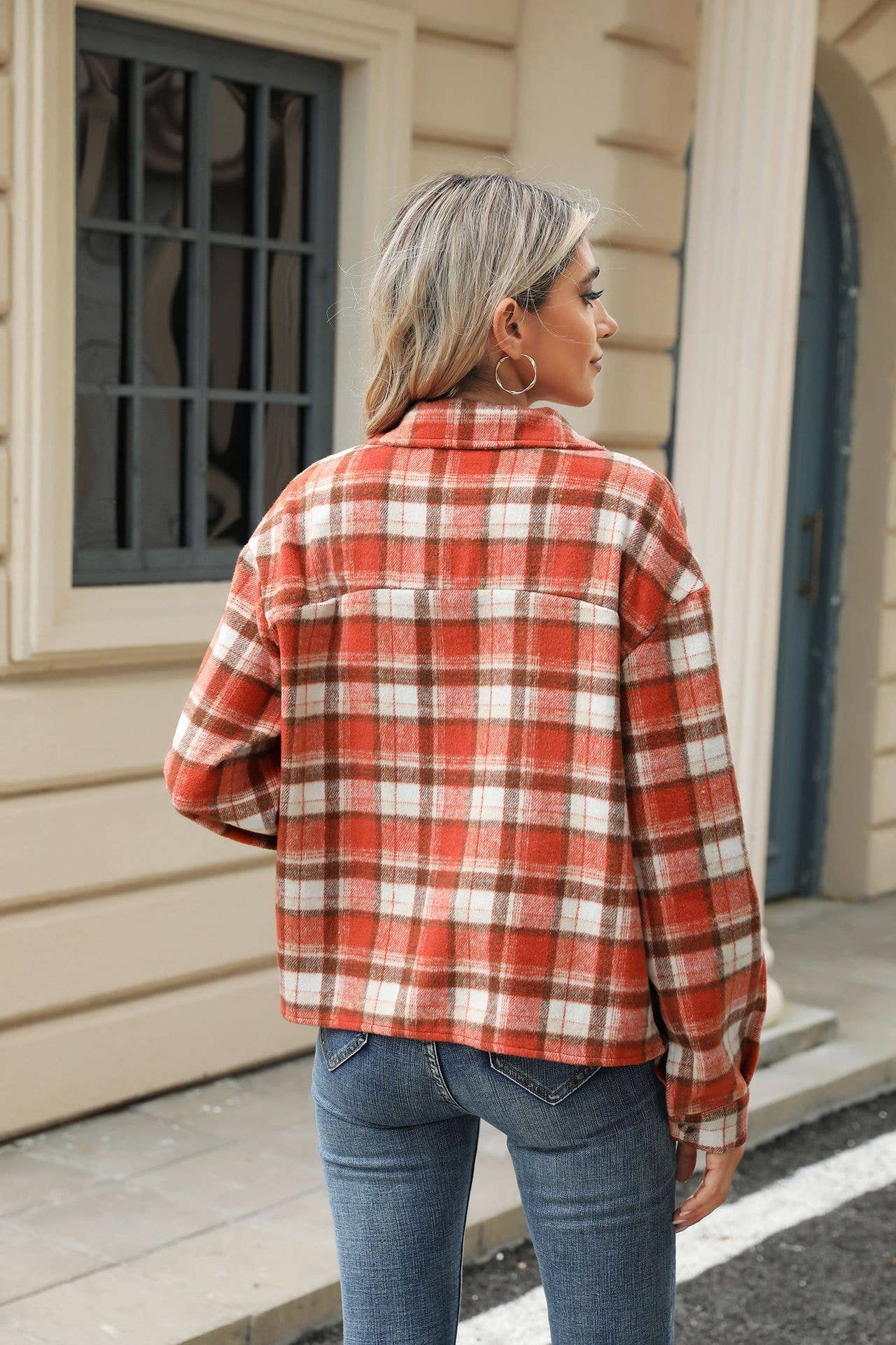 Lily Clothing - Wholesale Shirt Jacket/Shacket - Women's - LONG-SLEEVED PLAID WOOL JACKET WITH BAGGY POCKETS13