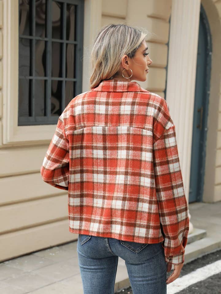 Lily Clothing - Wholesale Shirt Jacket/Shacket - Women's - LONG-SLEEVED PLAID WOOL JACKET WITH BAGGY POCKETS13