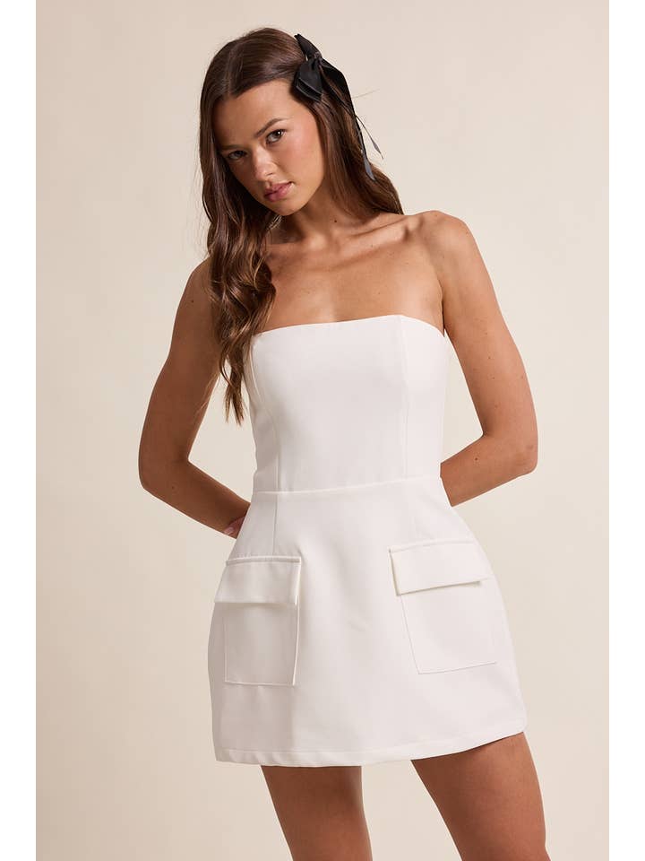 Sky to Moon - Wholesale Dress - Women's - SOLID COLOR FRONT POCKET A-LINE TUBE MINI DRESS20